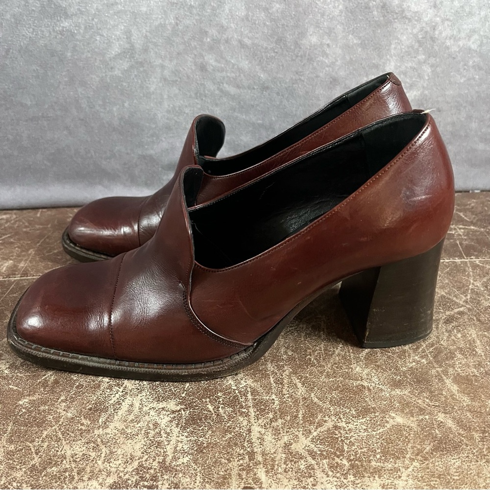 Vintage CHARLES‎ DAVID Brown Leather Block Heels Shoes Womens 37 Made In Italy - Picture 3 of 10